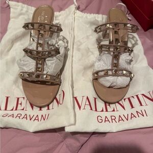 Valentino Garavani clear block heels Women's Sandals - Nude with Gold Studs